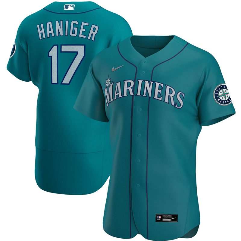 2020 MLB Men Seattle Mariners #17 Mitch Haniger Nike Aqua Alternate 2020 Authentic Player Jersey 1